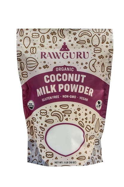 RawGuru Organic Coconut Milk Powder - Vegan & Nutrient-Dense Powder with Iron & Potassium - Rich & Creamy Organic Milk for Drinking or Baking - 16 oz, Pack of 1