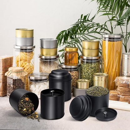 15 Pieces Tea Canisters 8 oz Round Tin Can Containers with Sealed Double Lids for Loose Leaf Tea,Coffee, Sugar, Candy, Spices Storage(Black)