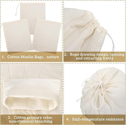 Boao 50 Pcs Cheese Cloth Tea Bags 6 x 8 inch for Straining Reusable Tea Filter Loose Empty Soup Spice Bags for Cooking Cold Brew Coffee Muslin Strainer