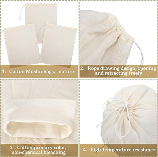 Boao 50 Pcs Cheese Cloth Tea Bags 6 x 8 inch for Straining Reusable Tea Filter Loose Empty Soup Spice Bags for Cooking Cold Brew Coffee Muslin Strainer