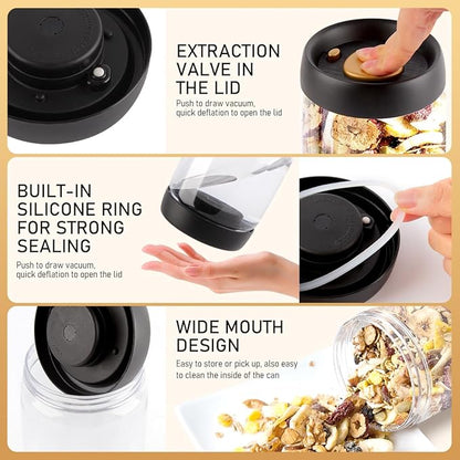 Coffee Vacuum Container Mason Jars: Food Coffee Bean Storage Containers with Lids Airtight, Plastic Wide Mouth Mason Jars Vacuum Sealer, Manual Vacuum Extraction Sealed Tank, 800ml