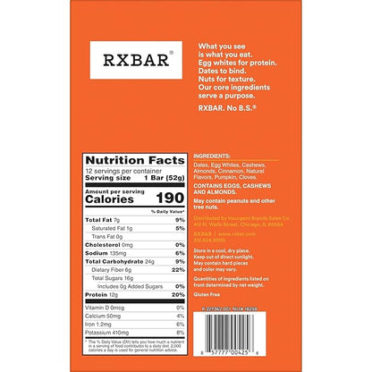 RXBAR Protein Bars, Protein Snack, Snack Bars, Pumpkin Spice, 22oz Box (12 Count)