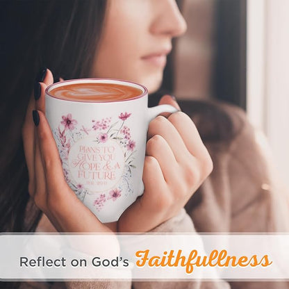 Christian Art Gifts Inspirational Ceramic Coffee & Tea Scripture Mug for Women: Hope & a Future Encouraging Bible Verse, Microwave & Dishwasher Safe Novelty Drinkware, Dark Rose Pink Floral, 12 oz.