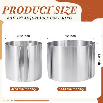 Hushee Cake Mold 15 cm High, 6 to 12'' Adjustable Ring Cake Baking Supplies Rings Round Stainless Steel Decorating Bakeware Tools with Scaling for Mousse Baking Dessert Making(2 Pcs,15 cm)