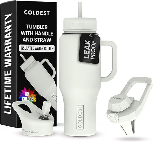 Coldest 40 oz Tumbler with Handle and Straw - 100% Leak Proof Insulated Tumbler with Lid and Straw (3 Lids) - Stainless Steel Tumblers for Women & Men - Cup Holder Friendly Base, 36 oz (Margarita)