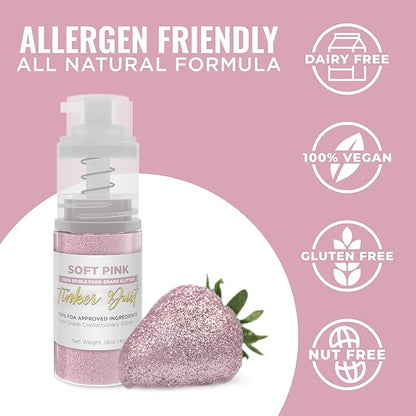 Bakell - Soft Pink Tinker Dust (4g, 1x Mini Spray Pump) Edible Glitter for Food, Desserts, and Beverages!