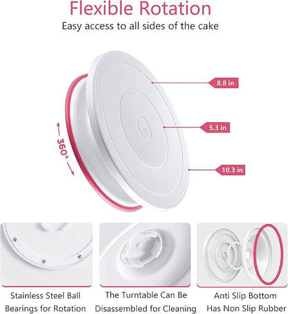 Cake Decorating Kit,137pcs Cake Decorating Supplies with Cake Turntable for Decorating,Pastry Piping Bag,Russian Piping Tips Baking Tools, Cake Baking Supplies for Beginners(Pink)