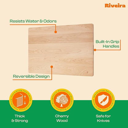 Riveira Cherry Wood Cutting Board – Gourmet Black Cherry Grandeur: 20 x 30 Wooden Cutting Board – Wooden Cutting Boards For Kitchen Decorative – Innovative Juice Grooves Cherry Wooden Chopping Board