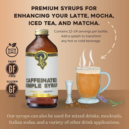 Portland Syrups - Caffeinated Simple Syrup - Premium Beverage Concentrate for a Boost of Clean Energy - Add to Soda, Cocktails, Tea, Coffee Drinks, and More - 12 oz with 24 Servings (Pack of 2)