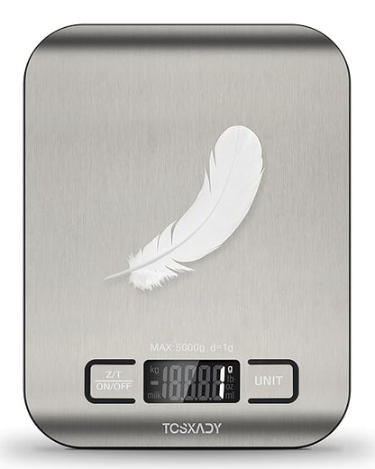 Food Scale, 11lb Digital Kitchen Scale with 6 Units LCD Display and Tare Function,Compact Design for Baking,Healthy Cooking,Meal Prep, 304 Stainless Steel