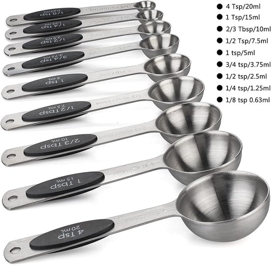 Magnetic Measuring Spoons Set of 9 Stainless Steel Stackable Measuring Spoons Heavy Duty Nesting Teaspoons Tablespoons for Measuring Dry and Liquid Ingredients