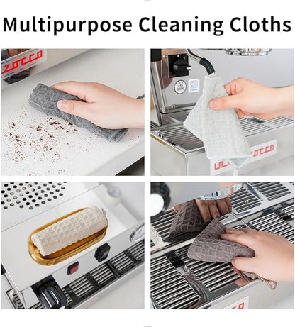 Barista Micro Cloth 4 Pack - watchget Microfiber Barista Cleaning Towels Coffee Cleaning Accessories for Espresso Machine, Steam Wand, Countertop, Kitchen Dish Cloth Waffle Weave Light Grey(12"x12")