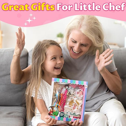 Kids Cooking Baking Set , Kids Kitchen Pretend Play Toys, Children Chef Role Play Costume Set - Chef Hat and Matching Pink Apron, Birthday Xmas Gifts for 3-8 Year Old Girls Toys