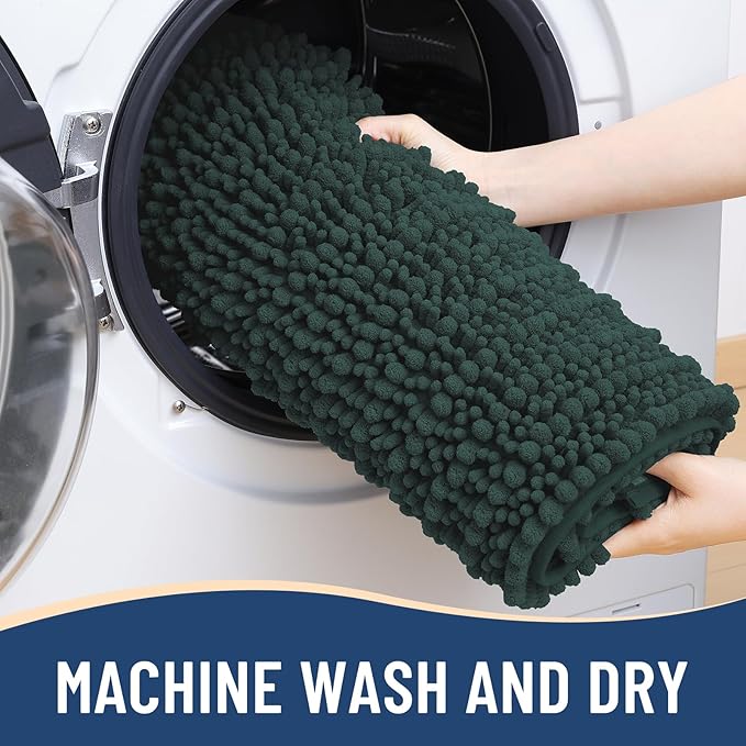 Arotive Luxury Chenille Bathroom Rug Mat, Extra Soft Thick Absorbent Shaggy Bath Rugs, Non-Slip Machine Wash Dry, Plush Bath Mats for Bathroom, Shower and Tub, 30x20, Dark Green