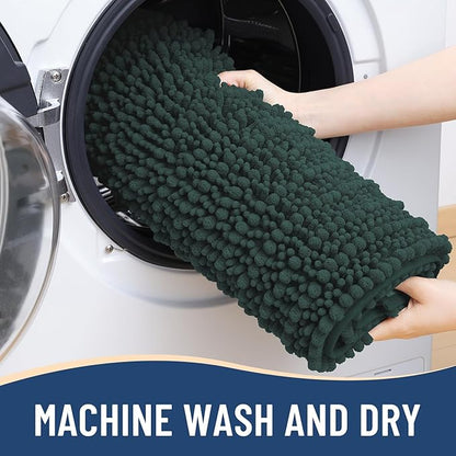 Arotive Luxury Chenille Bathroom Rug Mat, Extra Soft Thick Absorbent Shaggy Bath Rugs, Non-Slip Machine Wash Dry, Plush Bath Mats for Bathroom, Shower and Tub, 47x32, Dark Green