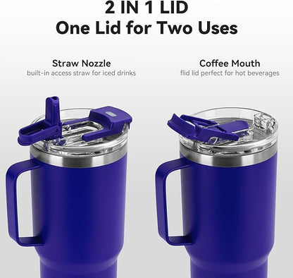 30oz Tumbler with Handle, Insulated Leak Proof Coffee Travel Mug with Straw Lid Double Wall Stainless Steel Vacuum Tumblers Metal Cup Keep Hot and Iced Drink for Gym, Office, Camping, Blue 1 Pack