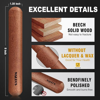 Walfos Mini Rolling Pin Set - Small Natural Wooden Rolling Pins (8inch) With Non-stick Silicone Fiber Baking Mat, Baking Dough Roller for Pizza, Pie, Pasta, Bread, Pastry