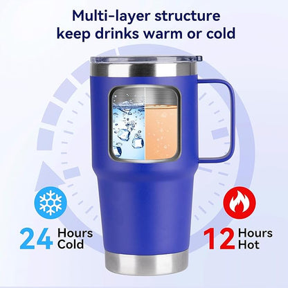 HASLE OUTFITTERS 20oz Tumbler Bulk with Lid, Stainless Steel Tumbler Bulk with Handle, Metal Insulated Travel Coffee Mug Set with Handle, Double Wall Vacuum Leak Proof Tumbler Cup, Blue 6 Pack
