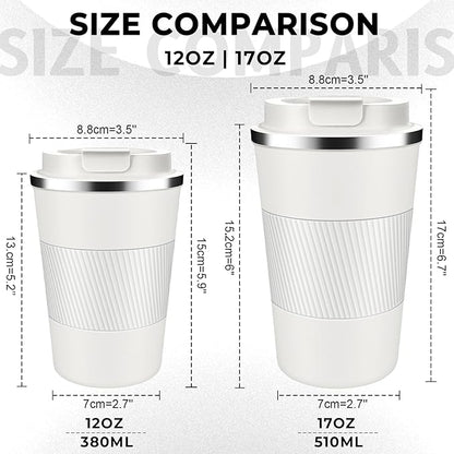Insulated Coffee Tumbler 12 oz, Stainless Steel Coffee Mug with Lids, Travel Coffee Mug Leak Proof, Double Wall Vacuum Insulated Reusable Coffee Cup, Keep Drinks Hot and Cold (White, 12 Ounces)
