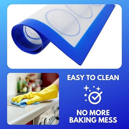 Jenaluca Silicone Baking Mats 2 Pack - Non-Stick Mats with Cookie Measurements Reusable Food Grade Silicone for Cookies, Pastries & Meal Preparation - Non Slip - 16.5 x 11.6