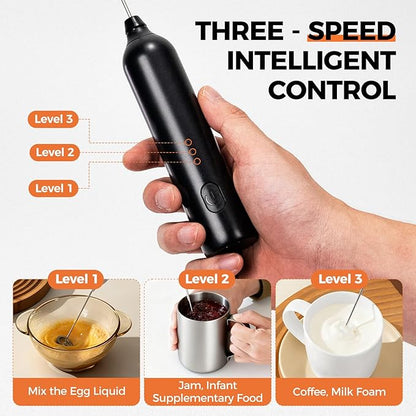 Milk Frother Type-C Rechargeable Handheld Electric Whisk Coffee Frother 3 Speed Adjustable Foam Maker Blender for Coffee Matcha Latte Cappuccino Hot Chocolate Kitchen Gifts(Black)