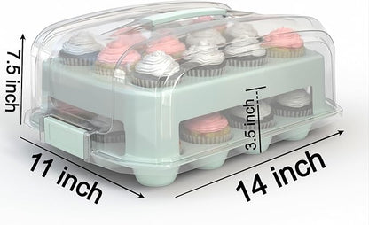 Cupcake Carrier, Green Cupcake Holder Carries 24 Standard-Size Cupcakes, Muffin Traveler Two Tier Stand Reusable Cupcake Box