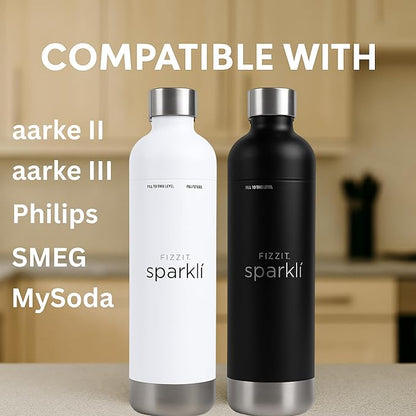 Stainless Steel Carbonation Bottle and Water Bottle | Compatible With Philips Carbonation Soda Maker and Aarke Soda Makers, Dishwasher Safe (SSB-W)