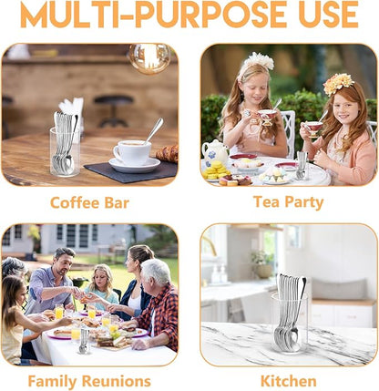 12 Pcs Mini Coffee Spoons with Holder 4.7 inch Demitasse Espresso Stainless Steel Spoons Tea Spoons set of 6 with Acrylic Cylinder Holder Small Coffee Spoons Silver for Coffee Bar Tea Party Home