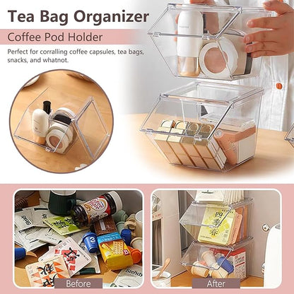Roninkier 4 pack Coffee Pod Holder Tea Bag Organizer, Large Capacity Stackable Coffee Bar Accessories for Counter