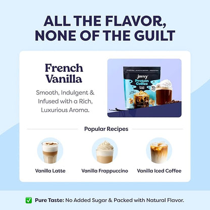 French Vanilla Protein Iced Coffee - Premium Whey Protein & Instant Iced Coffees - Natural Cold Brew Coffee - Zero Artificial Flavors & Sweeteners, 80 mg Caffeine, 0g of Sugar, 20 Servings