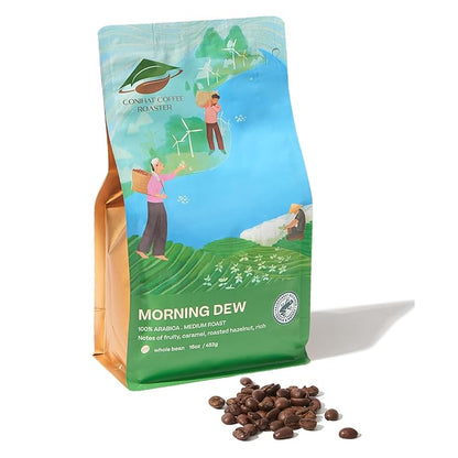 Conihat Whole Bean Coffee - 100% Vietnamese Premium Arabica, Medium Roast, Fruity, Caramel & Hazelnut Notes, Rich & Smooth, Low Acid, Single Origin, Hand-Picked,16 Oz Bag