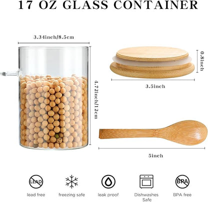 6 Pack Glass Jars with Bamboo Lids and Spoons for Loose Leaf Tea Storage, 17 OZ Glass Overnight Oat Container with Lid and Scoop, Glass Canister Set as Tea Container for Loose Leaf Tea Holder