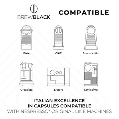 BrewBlack Crema Coffee Capsules - 120 Aluminum Coffee Pods Compatible with Nespresso Original line, Medium Roast - Intensity 8/12, Made in Italy