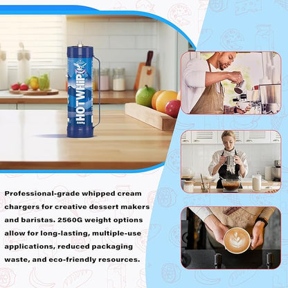 Whipped Cream charger 4.0L Tank,2560g x 2 Original Flavor Whip Cream Charger Cylinder Food Grade 99.99% Pure for Whipped Cream Making,Leak Proof Dispenser,2 Cylinder