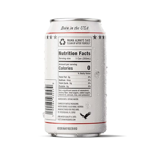 Free Bird Southern Still Spring Water - 12 Pack, 12oz Cans, Zero Calories, Crisp & Clean Pure Georgia Blue Ridge Mountain Water, Naturally Sourced, Shelf-Stable