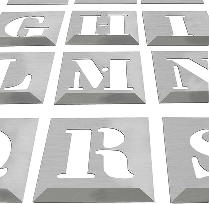 HAUTMEC Vintage Aluminum Letters Stencils, A to Z Aluminum Stencils & Holder, 2-1/2"(60mm) Letters, Shop Stencil, Advertising Stencilling, Craft-Printing, Reusable HT0244-ST