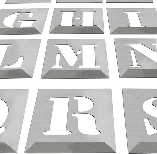 HAUTMEC Vintage Aluminum Letters Stencils, A to Z Aluminum Stencils & Holder, 2-1/2"(60mm) Letters, Shop Stencil, Advertising Stencilling, Craft-Printing, Reusable HT0244-ST