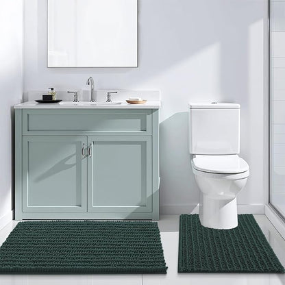 Arotive Luxury Chenille Bathroom Rug Mat, Extra Soft Thick Absorbent Shaggy Bath Rugs, Non-Slip Machine Wash Dry, Plush Bath Mats for Bathroom, Shower and Tub, 24x16, Dark Green
