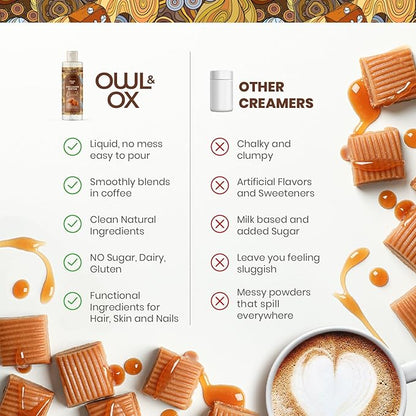 Collagen Coffee Creamer by Owl & Ox – Biotin-Infused for Healthy Hair, Skin & Nails | Keto, Dairy-Free, Sugar-Free, Gluten-Free | Liquid Salted Caramel | 30 Servings