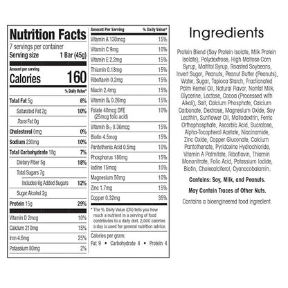 WonderSlim Meal Replacement Protein Bar, Peanut, 15g Protein, 20 Vitamins & Minerals, Gluten Free (7ct) (Pack of 2)