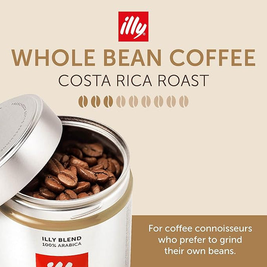 Illy Whole Bean Coffee, Costa Rica Medium Roast - Notes of Caramel, Chocolate, and Vanilla - 100% Arabica - Whole Beans - Pressurized Packaging Sealed for Freshness - 8.8oz can (Pack of 6)