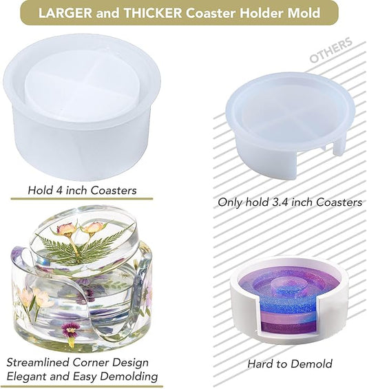 4 Inches Thickened Coaster Holder Silicone Molds for Epoxy Resin, Coaster Storage Resin Molds for DIY Art Craft Cup Mats Flower Bouquet (Holder Mold)