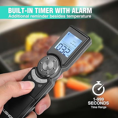 HAUSHOF Instant Read Meat Thermometer Digital, High Accuracy Cooking Thermometer, Scroll Interface Food Thermometer with Timer, Quick-Setting Kitchen Temperature Probe for Grill, Smoker, BBQ, Frying