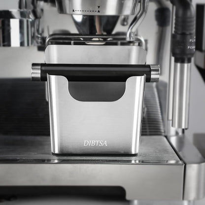 Knock Box Espresso, Stainless Steel Knock Box for Coffee Grounds, with Removable Rubber Bar and Anti-slip Pad, Large, Silver