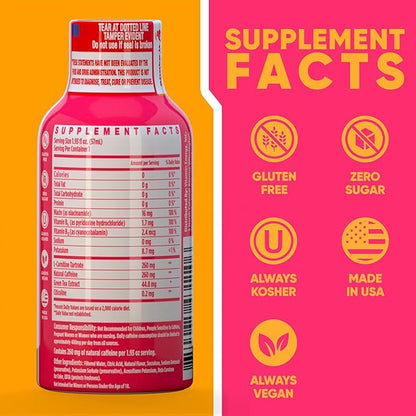 Vitamin Energy Immune+ Extra Strength Energy Shot Strawberry Twist 24 Pack, 260mg Natural Caffeine, B-Vitamins, Citicoline, Green Tea, Immunity & Focus Support, Zero Sugar, Gluten-Free 1.93 fl oz