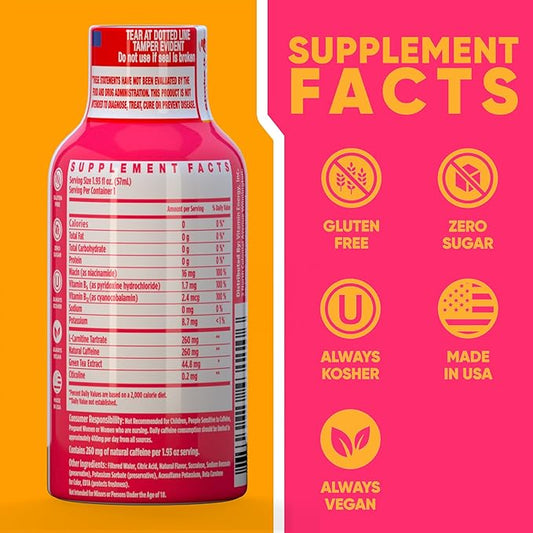 Vitamin Energy Immune+ Extra Strength Energy Shot Strawberry Twist 24 Pack, 260mg Natural Caffeine, B-Vitamins, Citicoline, Green Tea, Immunity & Focus Support, Zero Sugar, Gluten-Free 1.93 fl oz