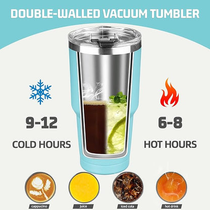 30 oz Tumbler with Lids and Straws, Stainless Steel Insulated Coffee Tumbler, Double Wall Vacuum Insulated Travel Mug Cup, Leakproof Thermal Coffee Cup for Hot and Cold Drinks (dark green)