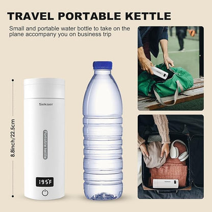 Sekaer Portable Electric Tea Kettle Travel Small Mini Coffee Kettle, with 4 Variable Presets, Personal Hot Water Boiler 304 Stainless Steel with Auto Shut-Off & Boil Dry Protection, SY-618A