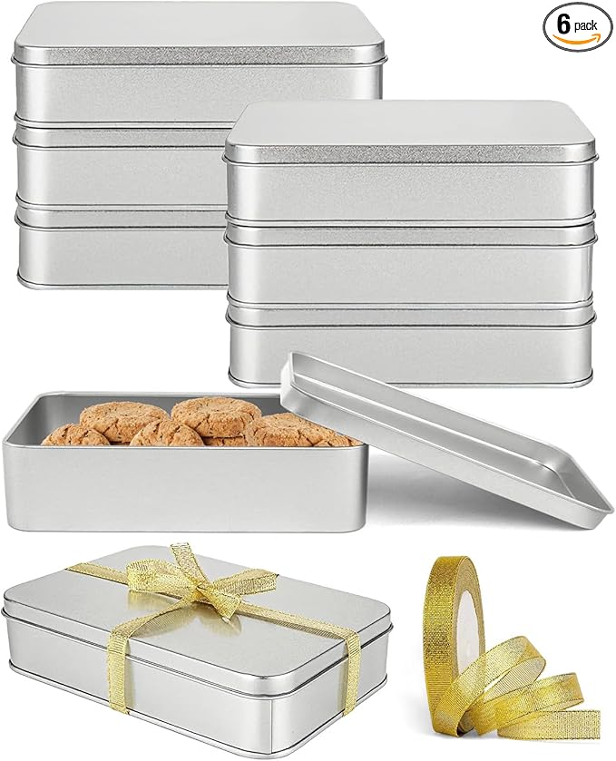 Metal Tins Box With Lid, 8 Pack Cookie Tins With Lids Tin Containers With Lids For Treats, Gifts, Favors, Candle And Crafts (4.2 x 2.75 x 2.36)