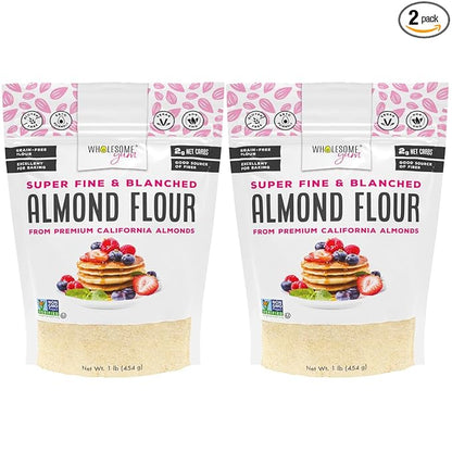 Wholesome Yum Premium Fine Blanched Almond Flour For Baking & More (16 oz / 1 lb) - Low Carb, Gluten Free, Non GMO, Keto Friendly Flour Substitute With Ground Almonds (Pack of 2)